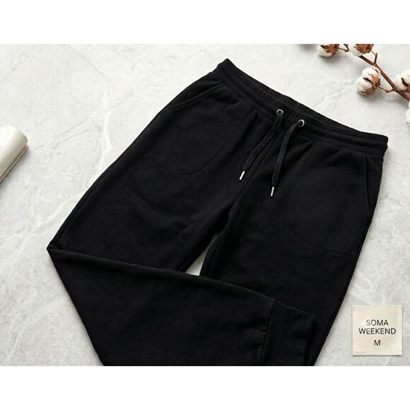 Soma Pants - Soma WKND Soft Brushed Terry Jogger Size M Pants Black Pockets Drawstring Casual